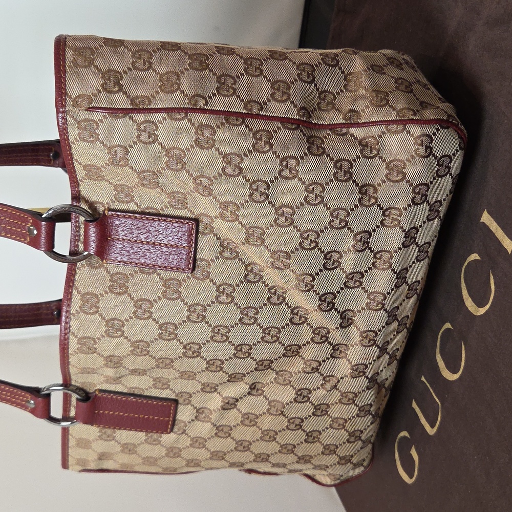 GUCCI 2005 Coated Canvas/Leather Equestrian structured Open Tote Bag Bordeaux - Picture 7 of 17